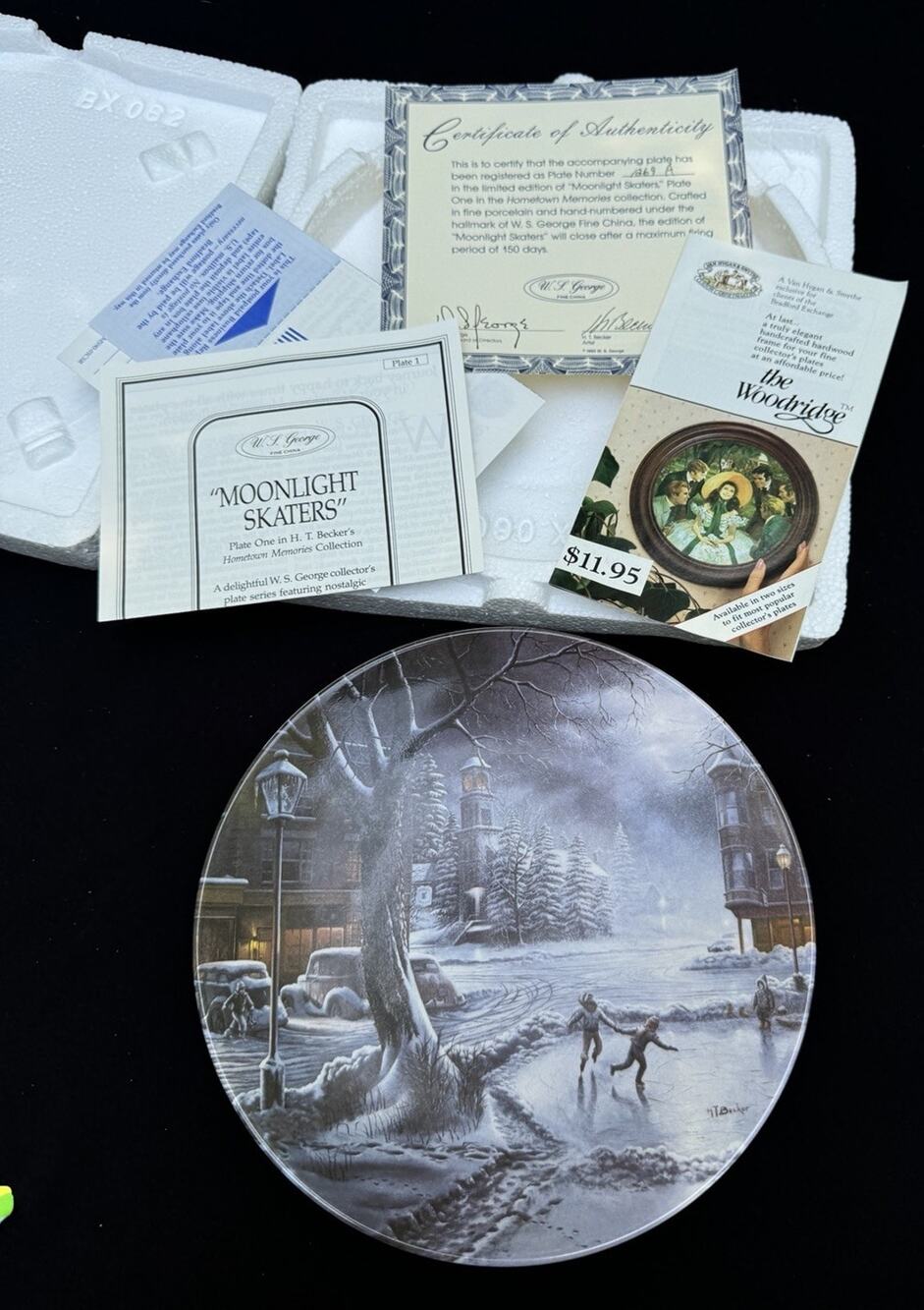 MOONLIGHT SKATERS Plate Hometown Memories H. T. Becker #1 Moonlit Pond New!